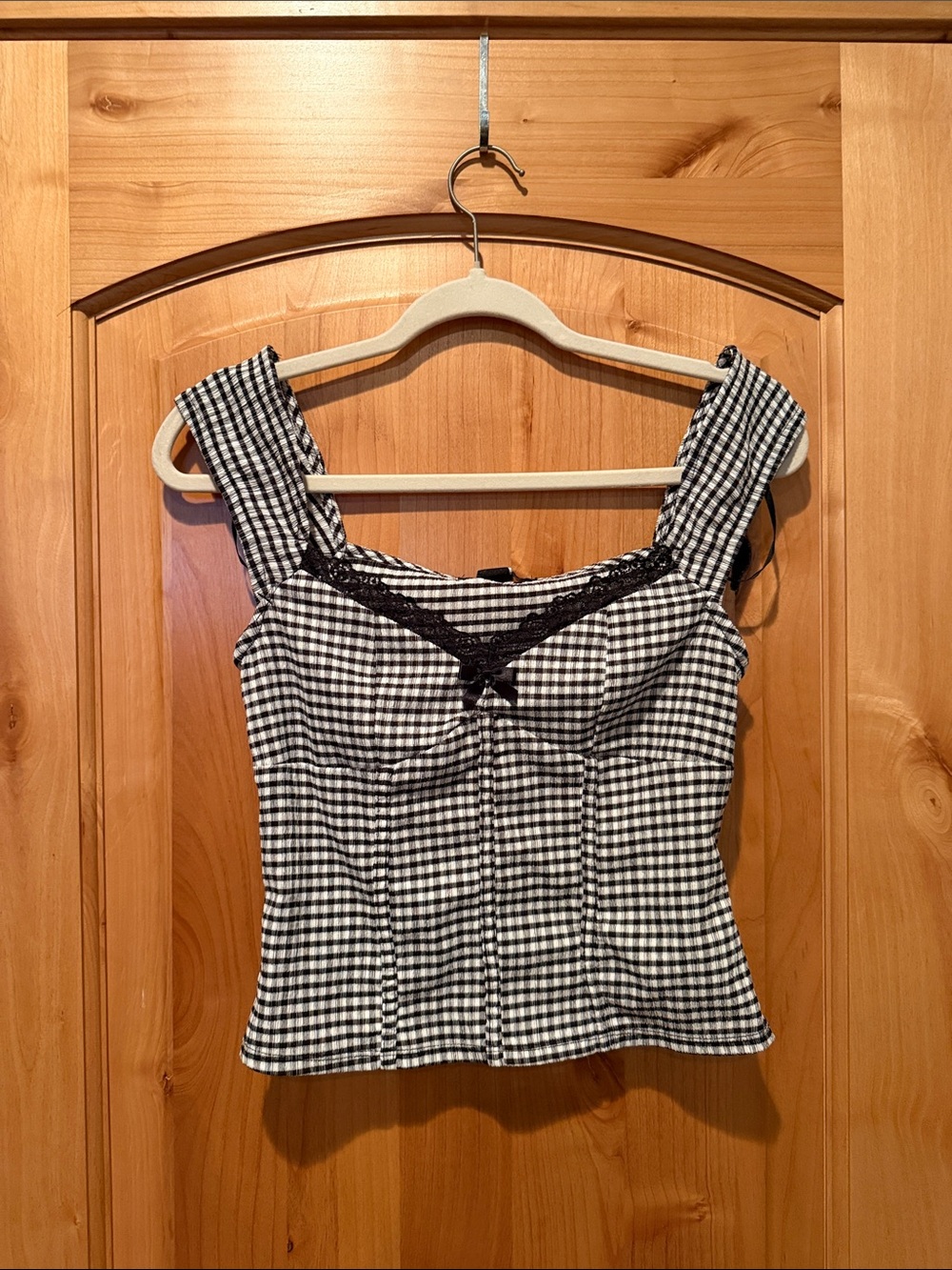 Forever 21 Black & White Gingham Lace-Trim Camisole